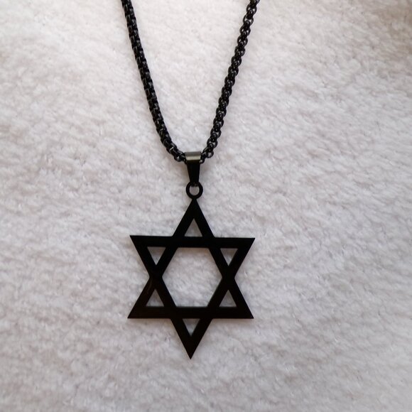 Black SS Magen Star of David Pendant Necklace Laser Cut - Picture 3 of 5
